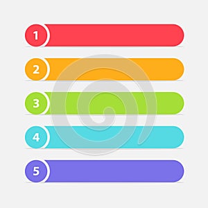 Vector One Two Three Four Five steps, progress or ranking banners with colorful tags.
