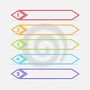 Vector One Two Three Four Five steps, progress or ranking banners with colorful tags.
