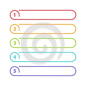 Vector One Two Three Four Five steps, progress or ranking banners with colorful tags