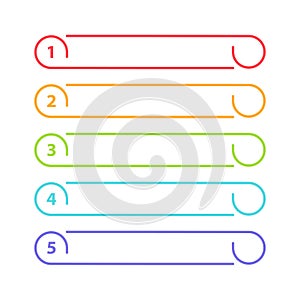 Vector One Two Three Four Five steps, progress or ranking banners with colorful tags
