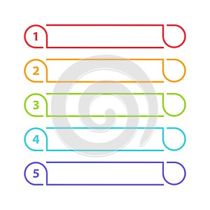 Vector One Two Three Four Five steps, progress or ranking banners with colorful tags