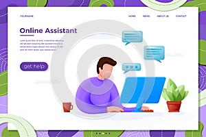 Vector online assistant help concept cartoon man