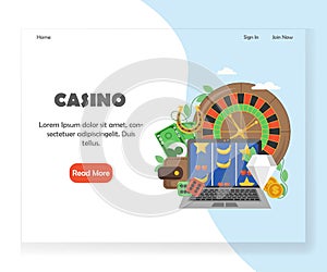 Vector online casino website landing page design template