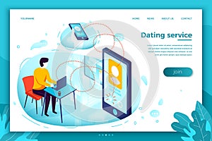 Vector online dating app, man searching for match