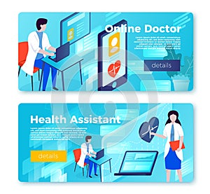 Vector online health consulting banner templates