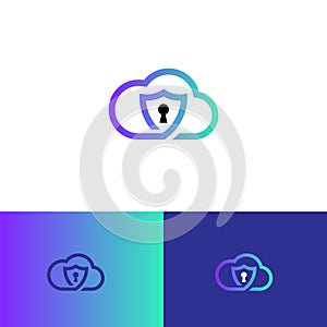 Vector online secure and guarded shield cloud storage logo design