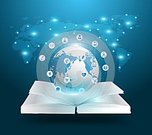 Vector open book and globe knowledge ideas concept