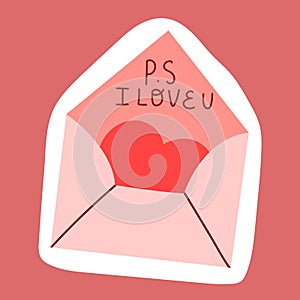 Vector opened envelope sticker with red heart and confession.