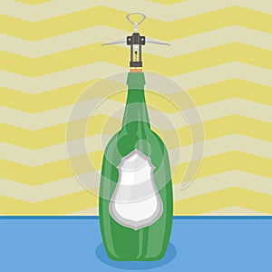 Vector Opener for Bottle on Yellow Wall Background. Modern Corkscrew for Alcohol