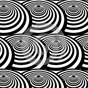 Vector optical spinning top pattern with multiply repeating black and white circles