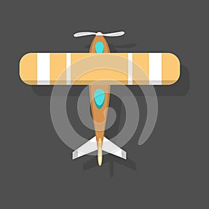 Vector orange airplane illustration top view and aircraft transportation design journey speed plane.