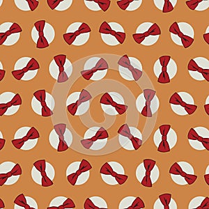 Vector orange bow ties polka dot seamless repeat pattern. Suitable for gift wrap, textile and wallpaper.
