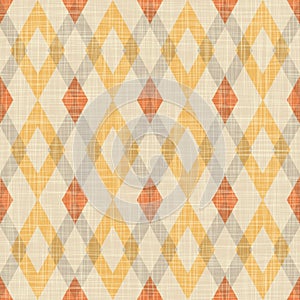 Vector orange brown fabric texture ikat diamond tribal seamless pattern. Elegant retro background.