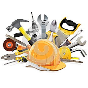 Vector Orange Construction Helmet with Hand Tools