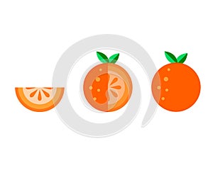 Vector Orange fruit flat icons set isolated on white background. Cartoon summer food cute and kawaii style Fun doodle illustration