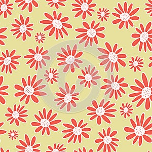 Vector Orange gerbera flowers seamless pattern background. Daisies on a neutral background.