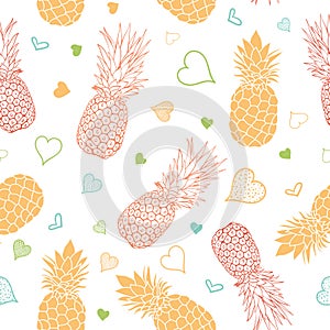 Vector orange green pineapples stars summer tropical seamless pattern background. Great as a textile print, party