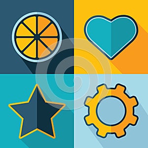 Vector orange heart star gear icons