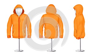 Vector orange hoodie with zipper on mannequin