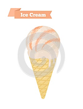 Vector orange ice cream in cone, orange fruit taste