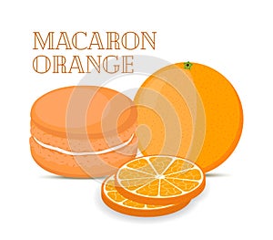 Vector orange macaron with meringue cream. Cartoon flat style