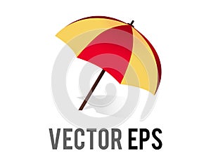 Vector orange, red striped opened beach umbrella on ground icon