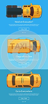 Vector order taxi app screens with different taxi cars top