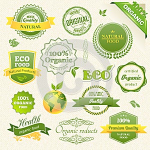 Vector Organic Food, Eco, Bio Labels and Elements