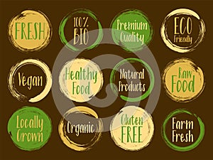 Vector organic labels, bio emblems for restaurants menu, natural