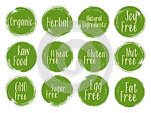 Vector organic labels, natural ingredients emblems