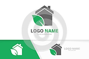 Vector organic real estate logo combination. House and leaf logotype design template.