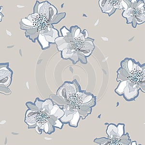 Vector of oriental pattern with sakura flowers. Seamless oriental texture with isolated hand drawn cherry blossom asian natural