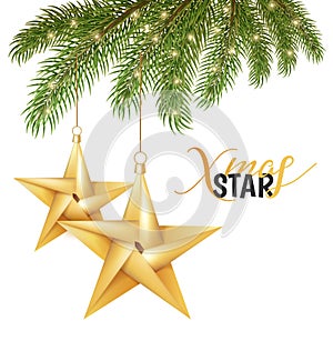 Vector origami christmas holiday star on spruce