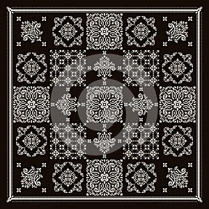 Vector ornament Bandana Print. Traditional ornamental ethnic pattern with paisley and flowers. Silk neck scarf or