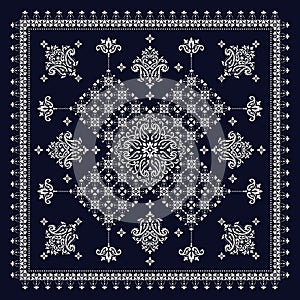 Vector ornament Bandana Print. Traditional ornamental ethnic pattern with paisley and flowers. Silk neck scarf or