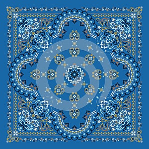 Vector ornament Bandana Print. Traditional ornamental ethnic pattern with paisley and flowers. Silk neck scarf or