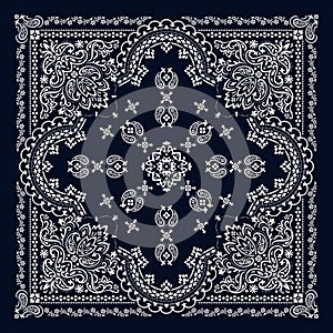 Vector ornament Bandana Print. Traditional ornamental ethnic pattern with paisley and flowers. Silk neck scarf or