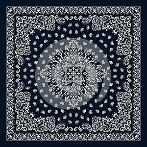 Vector ornament Bandana Print. Traditional ornamental ethnic pattern with paisley and flowers. Silk neck scarf or