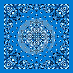 Vector ornament Bandana Print. Traditional ornamental ethnic pattern with paisley and flowers. Silk neck scarf or