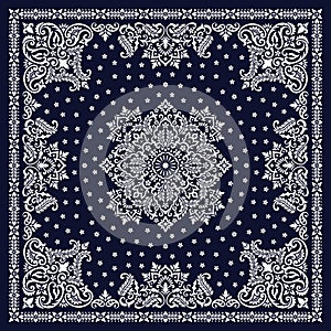 Vector ornament Bandana Print. Traditional ornamental ethnic pattern with paisley and flowers. Silk neck scarf or photo