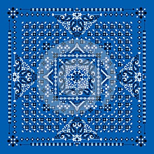 Vector ornament Bandana Print. Traditional ornamental ethnic pattern with paisley and flowers. Silk neck scarf or kerchief square