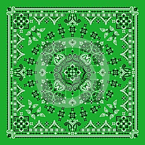 Vector ornament Bandana Print. Traditional ornamental ethnic pattern with paisley and flowers. Silk neck scarf or kerchief square