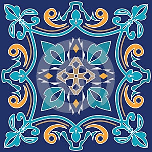 Vector ornament for ceramic tile. Portuguese azulejos decorative pattern