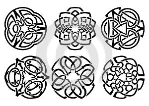 Vector ornament, decorative Celtic knots and curls set.