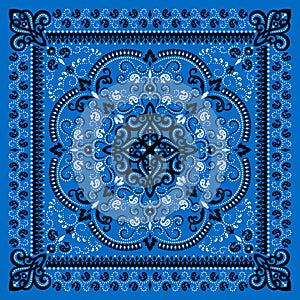 Vector ornament paisley Bandana Print. Silk neck scarf or kerchief square pattern design style, best motive for print on