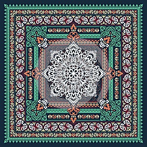 Vector ornament paisley Bandana Print. Silk neck scarf or kerchief square pattern design style, best motive for print on