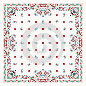 Vector ornament paisley Bandana Print. Silk neck scarf or kerchief square pattern design style, best motive for print on