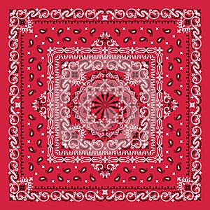 Vector ornament paisley Bandana Print. Silk neck scarf or kerchief square pattern design style, best motive for print on
