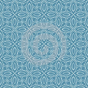 Vector ornament seamless pattern. Blue monochrome geometric background.