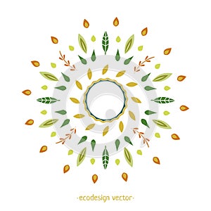 Vector ornament from Wheat Ears leaves and seed. Eco design round pattern.